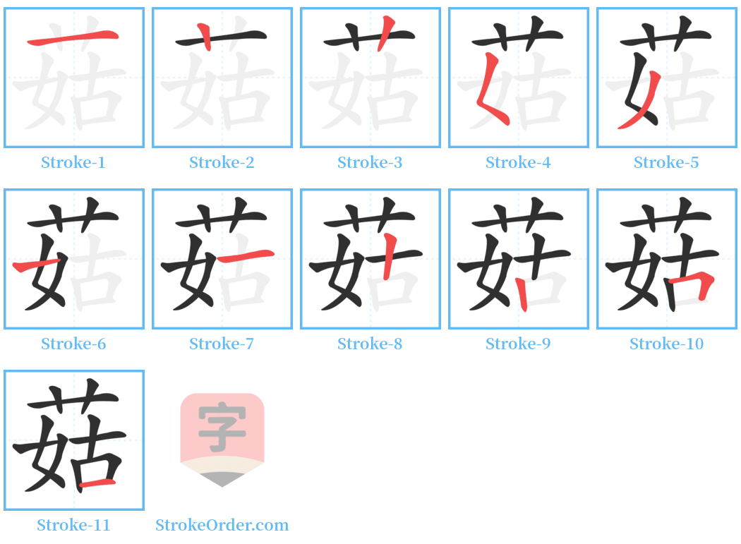 菇 Stroke Order Diagrams