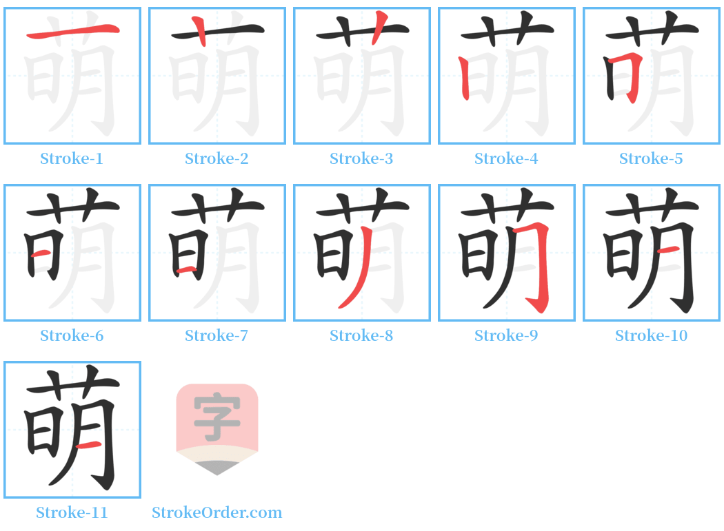 萌 Stroke Order Diagrams