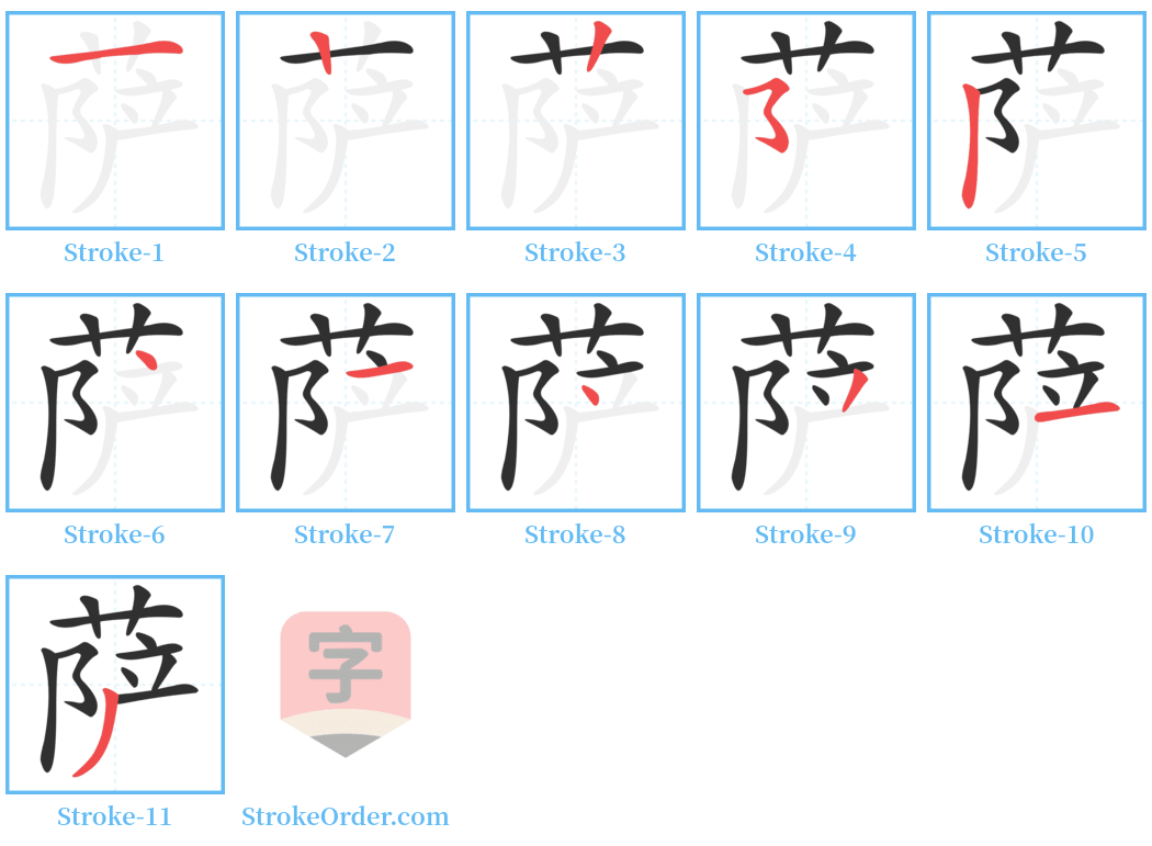 萨 Stroke Order Diagrams