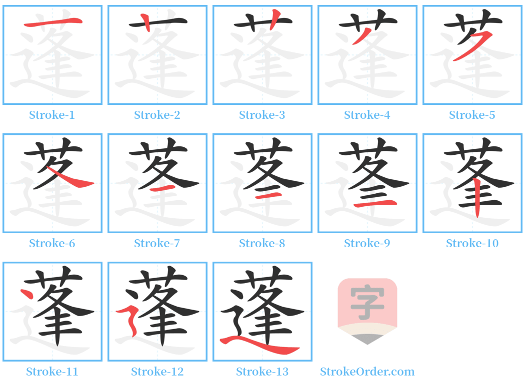 蓬 Stroke Order Diagrams