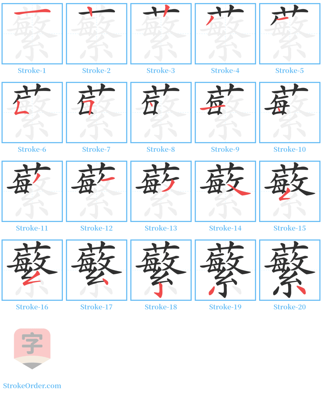 蘩 Stroke Order Diagrams