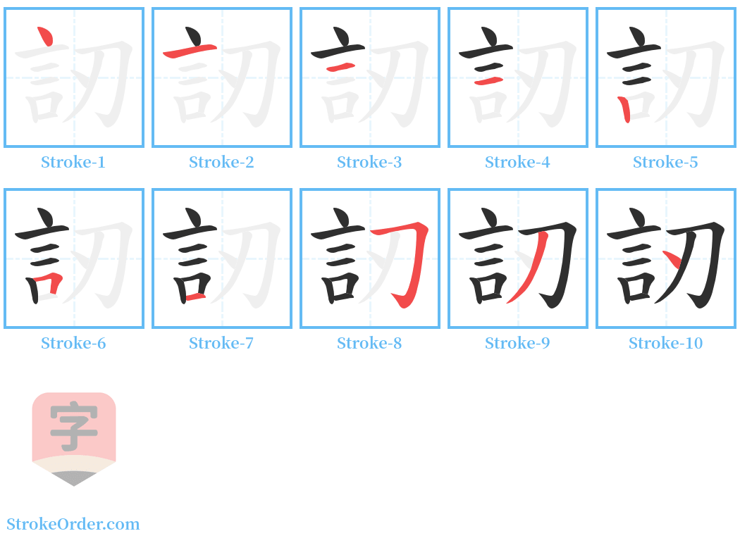 訒 Stroke Order Diagrams