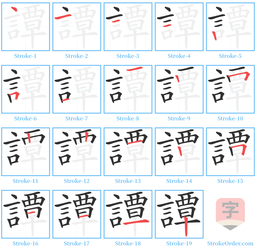 譚 Stroke Order Diagrams