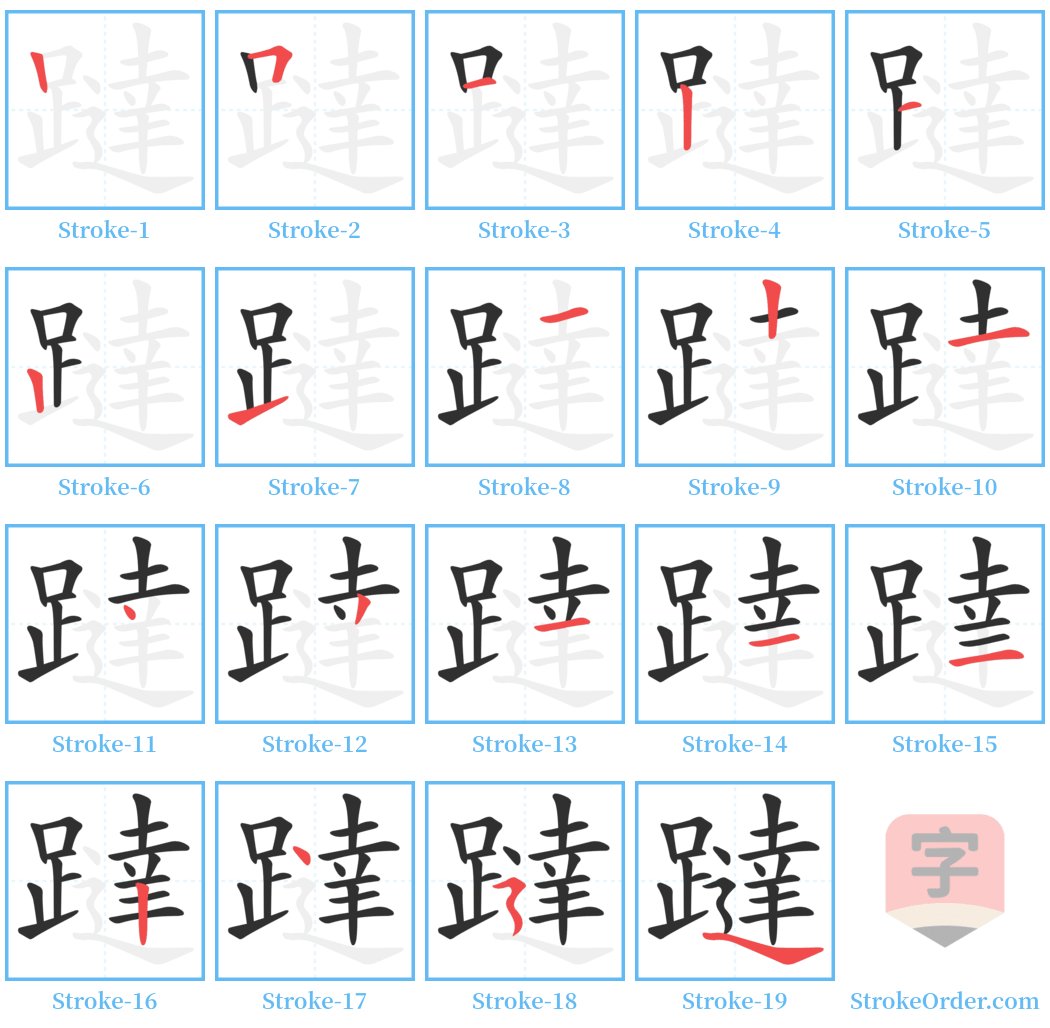 躂 Stroke Order Diagrams