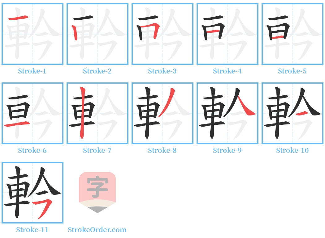 軡 Stroke Order Diagrams