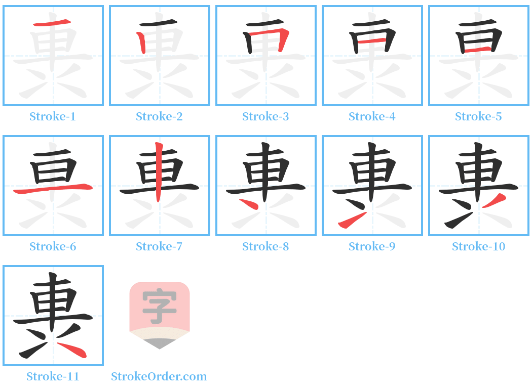 軣 Stroke Order Diagrams