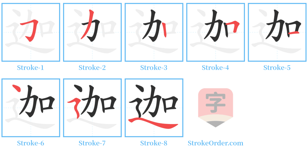 迦 Stroke Order Diagrams