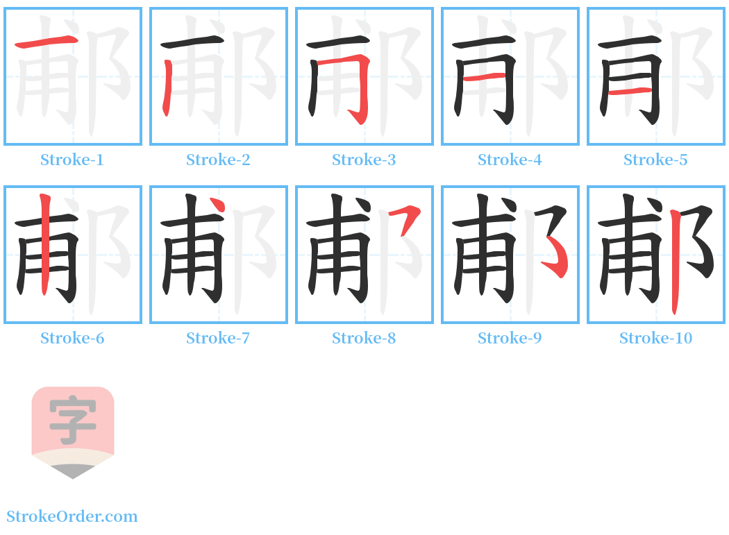 郙 Stroke Order Diagrams