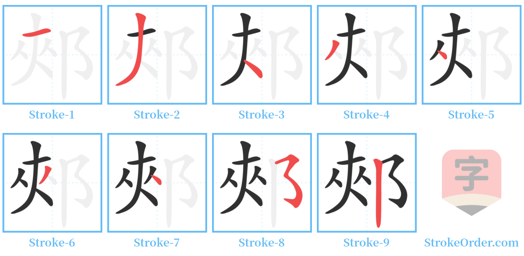 郟 Stroke Order Diagrams