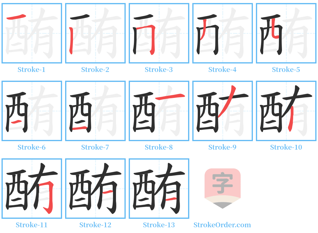 酭 Stroke Order Diagrams