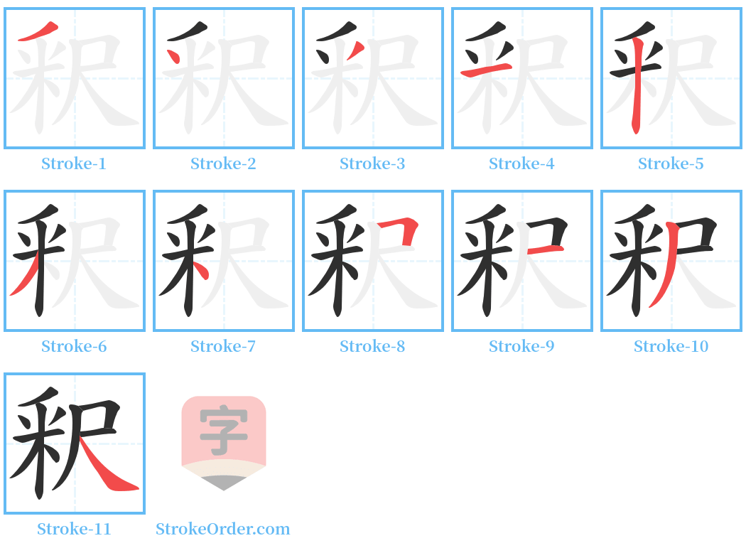 釈 Stroke Order Diagrams