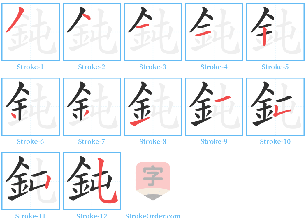 鈍 Stroke Order Diagrams