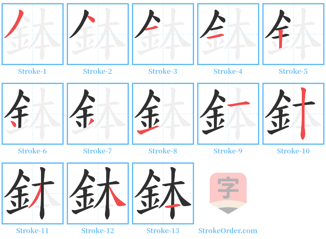 鉢 Stroke Order Diagrams