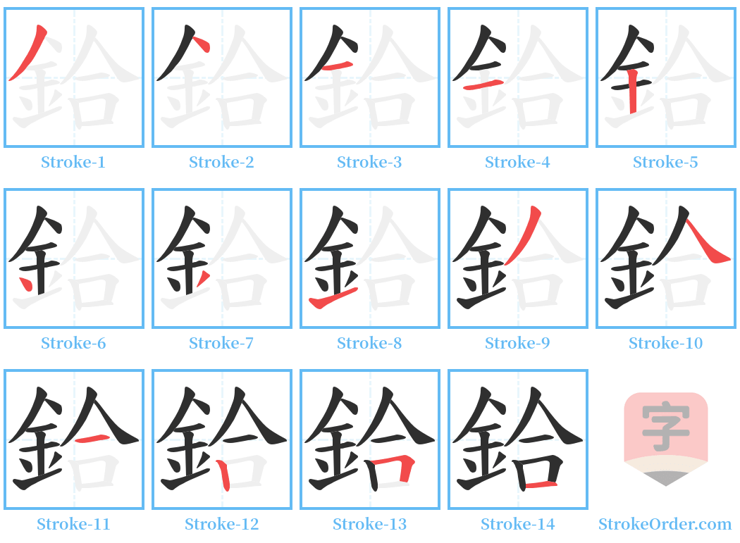 鉿 Stroke Order Diagrams