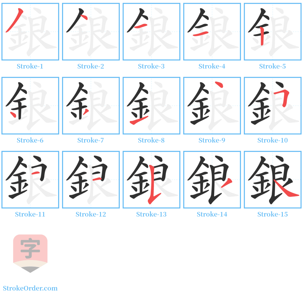 鋃 Stroke Order Diagrams