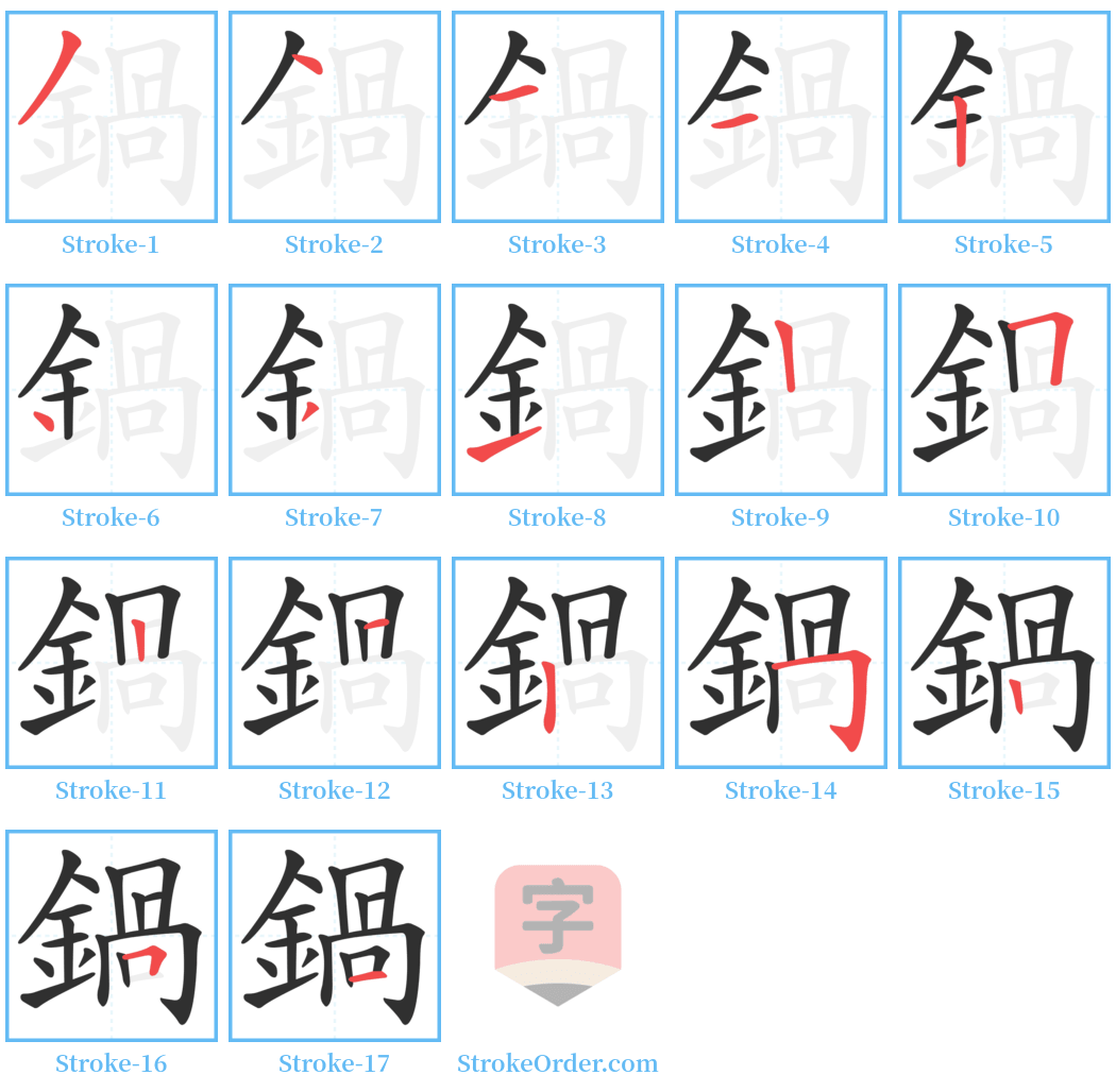 鍋 Stroke Order Diagrams