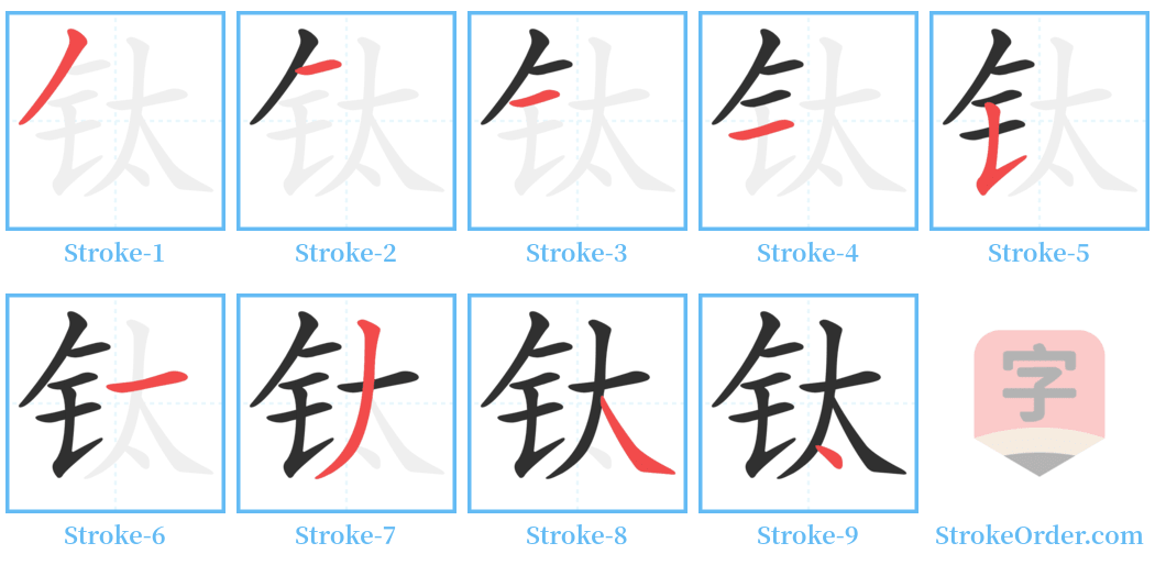 钛 Stroke Order Diagrams