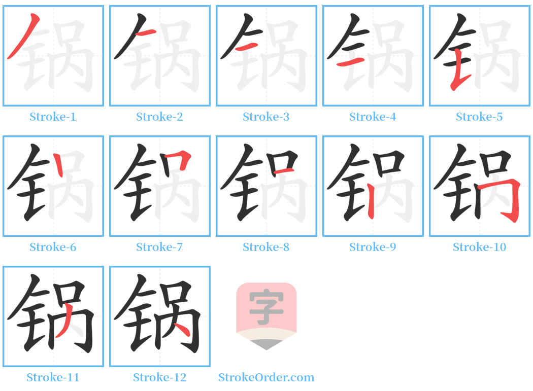 锅 Stroke Order Diagrams