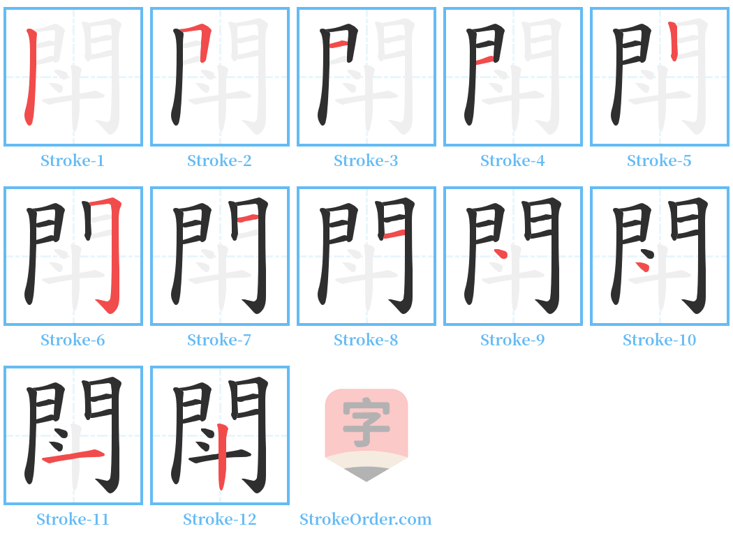 閗 Stroke Order Diagrams