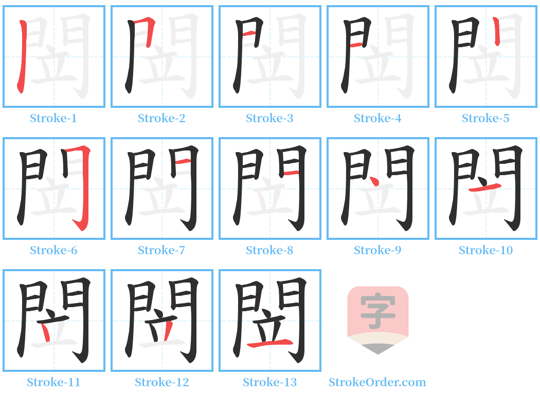 閚 Stroke Order Diagrams