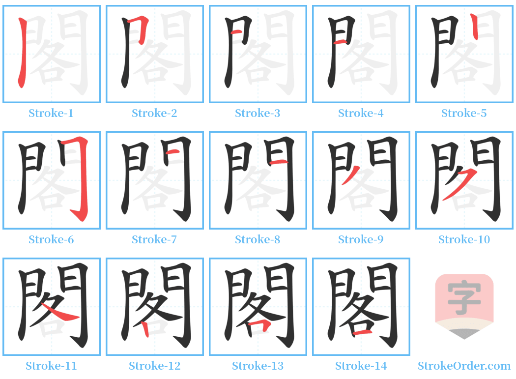 閣 Stroke Order Diagrams