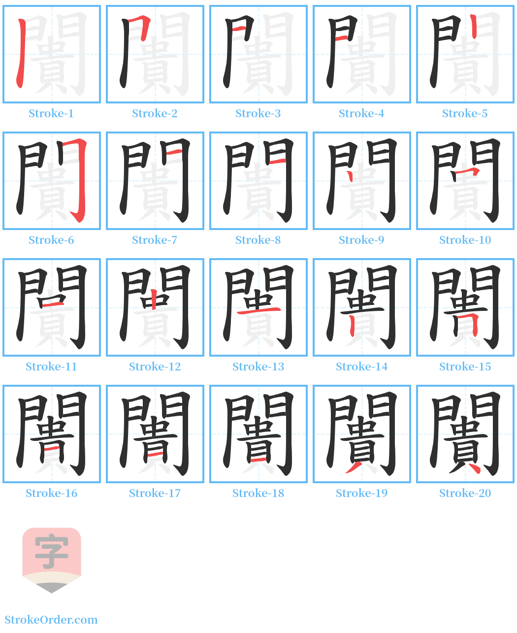 闠 Stroke Order Diagrams