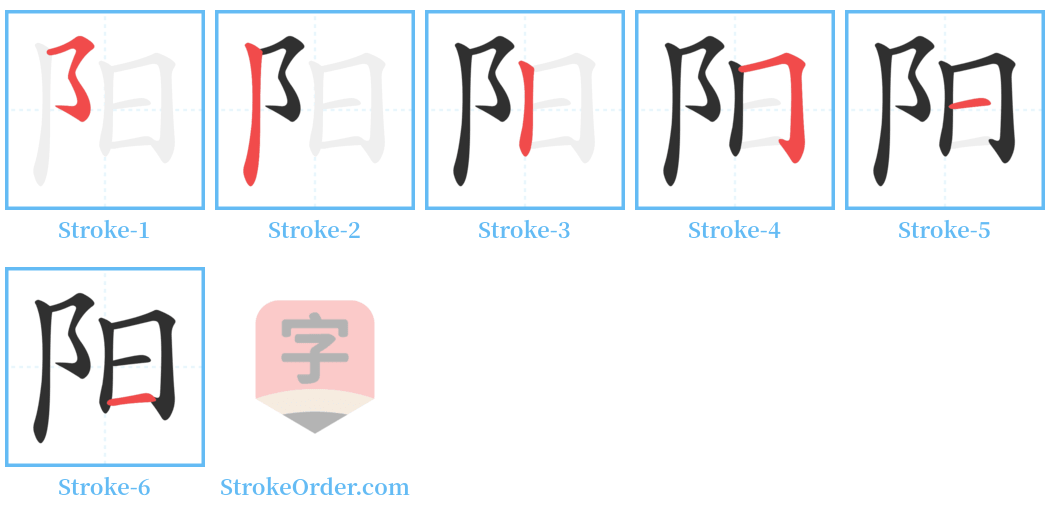 阳 Stroke Order Diagrams