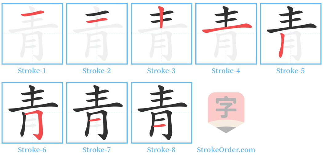 青 Stroke Order Diagrams