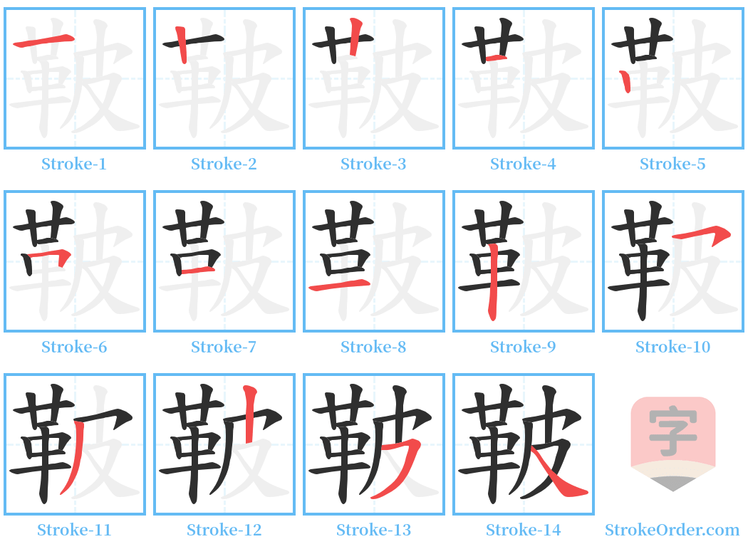 鞁 Stroke Order Diagrams