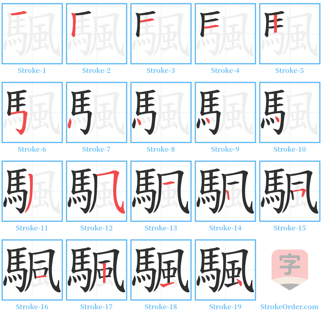 颿 Stroke Order Diagrams