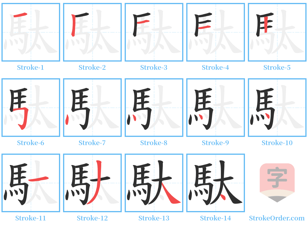 駄 Stroke Order Diagrams