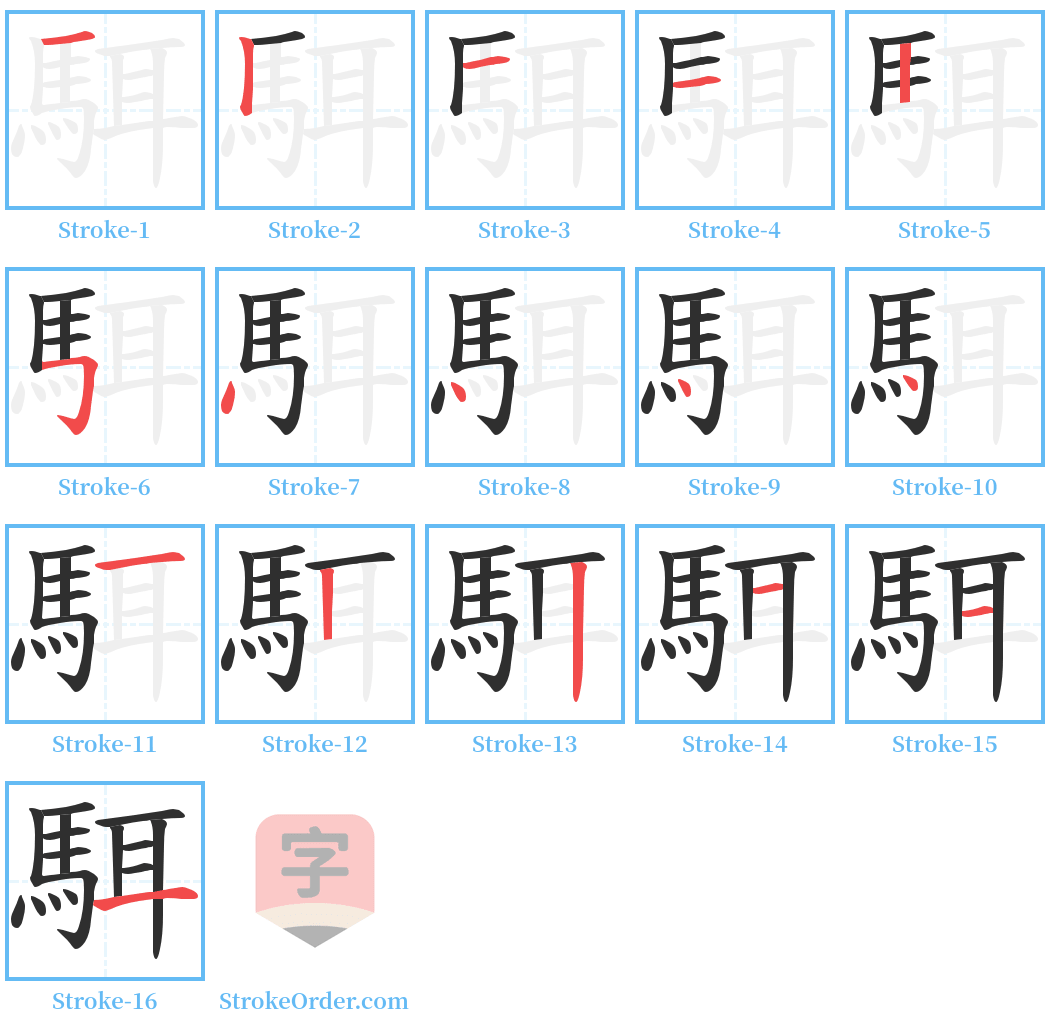 駬 Stroke Order Diagrams