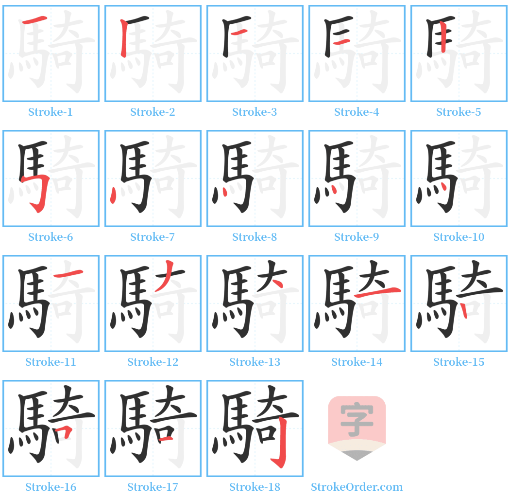 騎 Stroke Order Diagrams