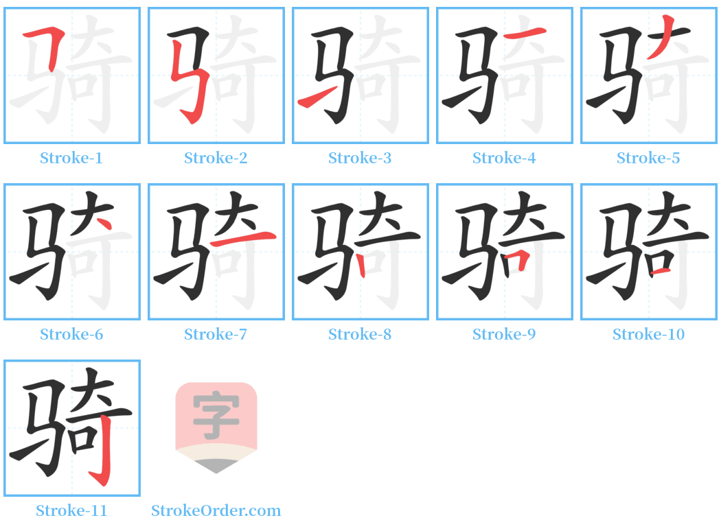 骑 Stroke Order Diagrams