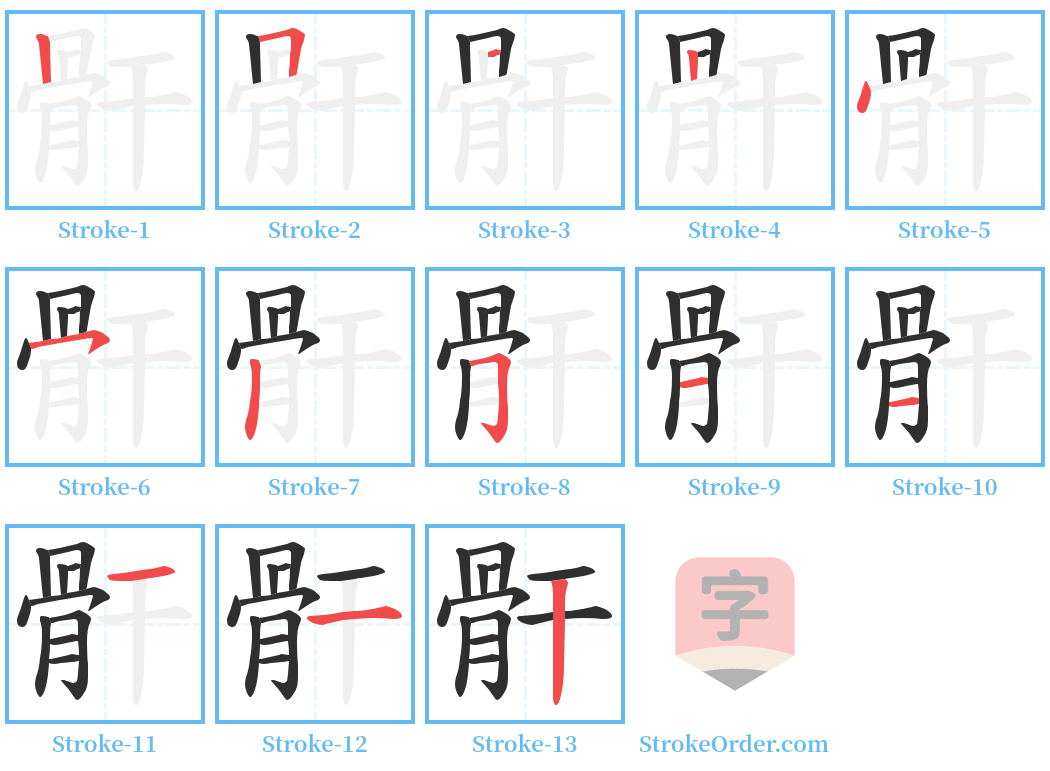 骭 Stroke Order Diagrams