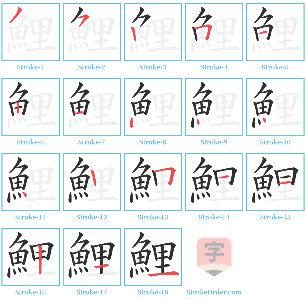 鯉 Stroke Order Diagrams