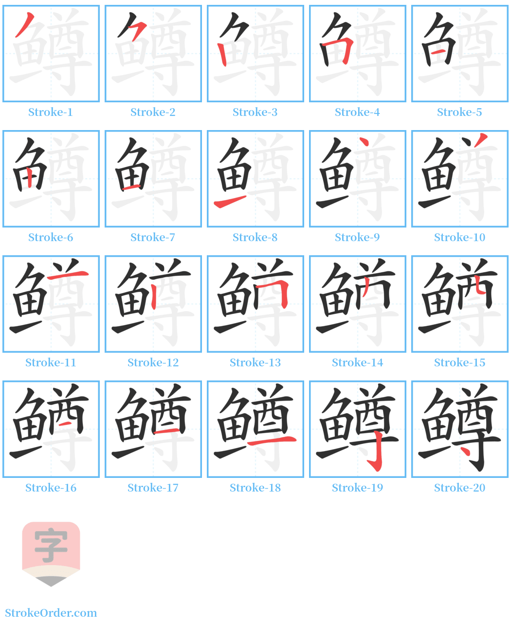 鳟 Stroke Order Diagrams