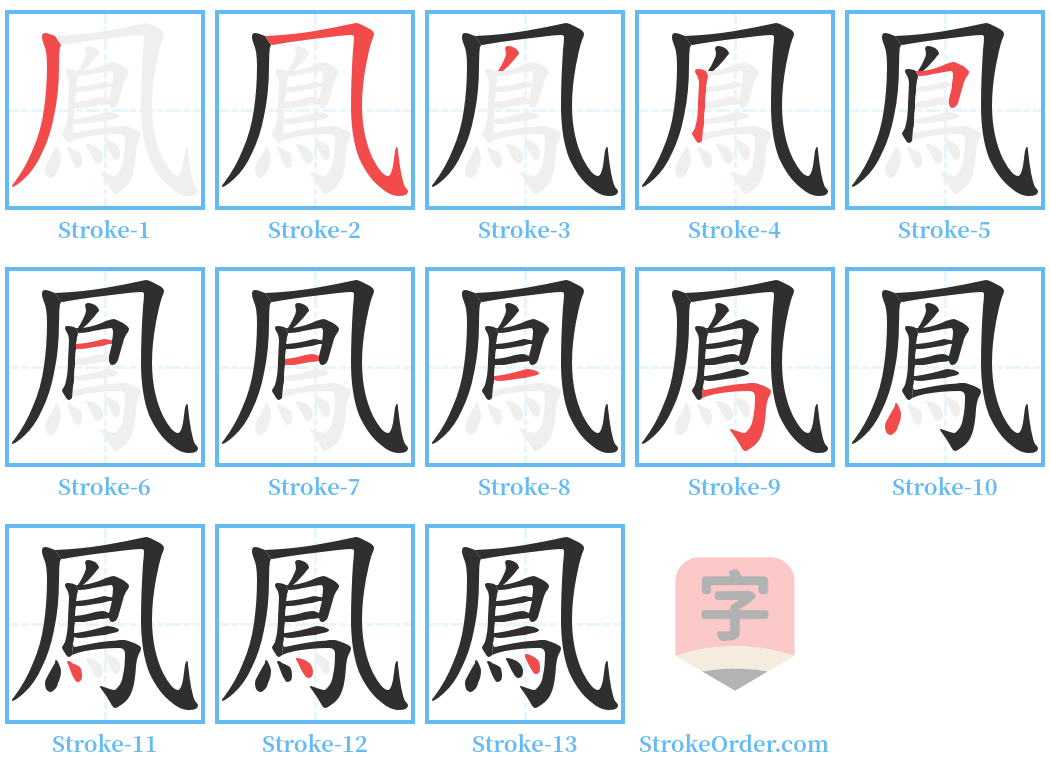 鳯 Stroke Order Diagrams