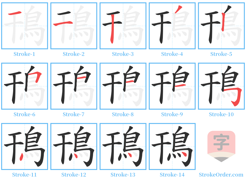 鳱 Stroke Order Diagrams