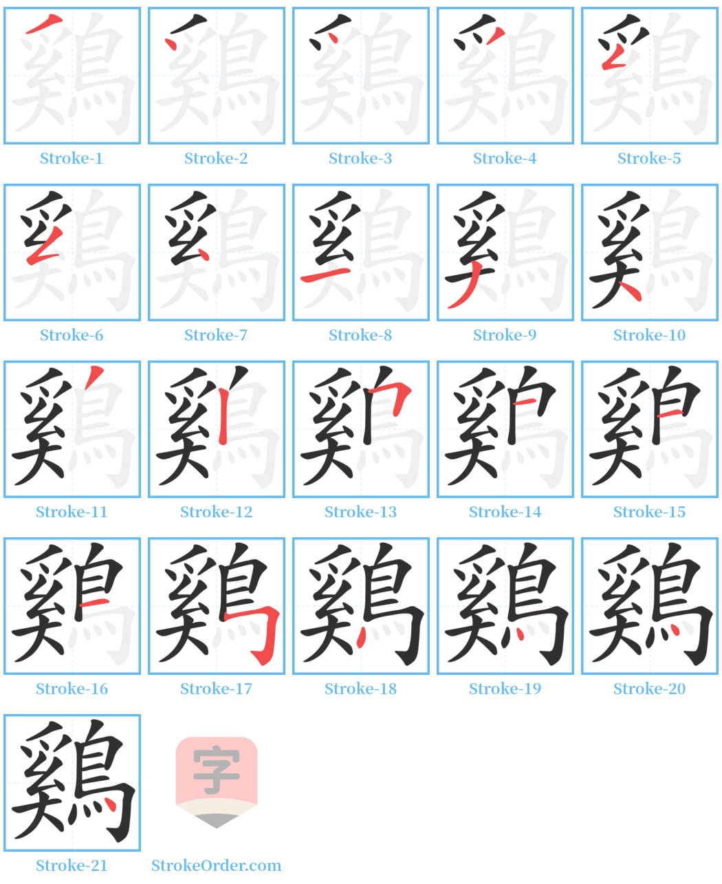 鷄 Stroke Order Diagrams