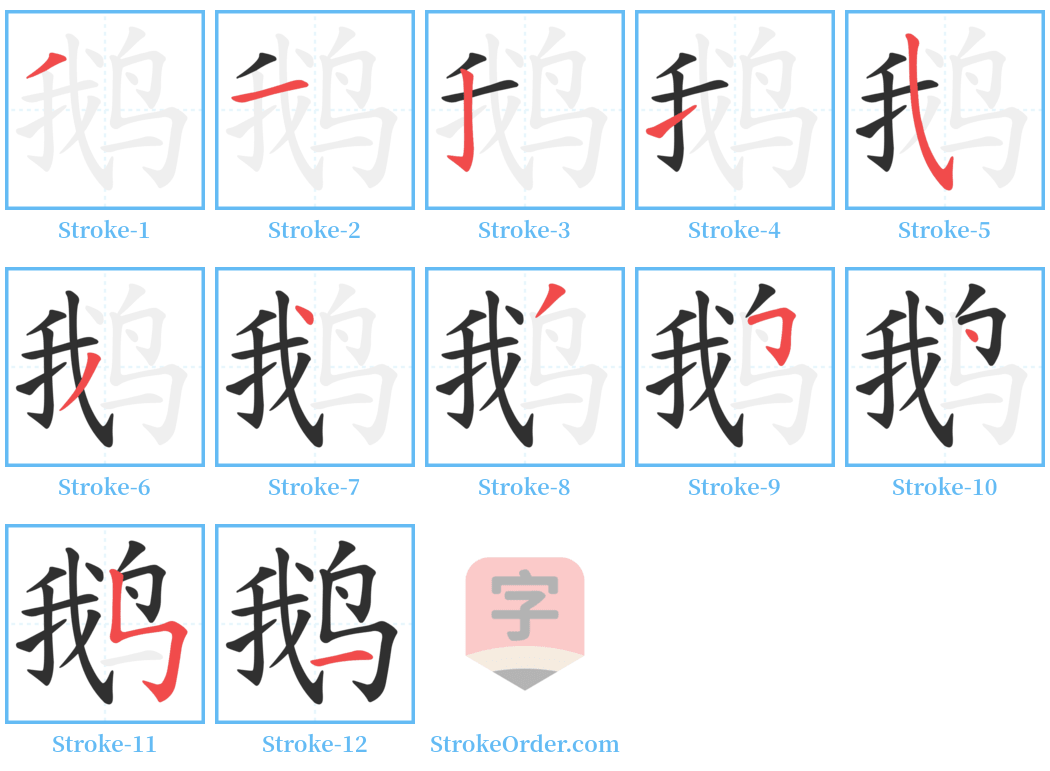 鹅 Stroke Order Diagrams