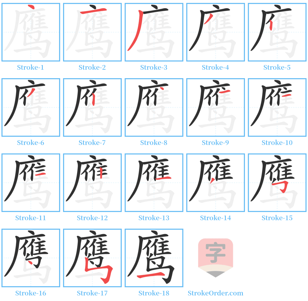 鹰 Stroke Order Diagrams