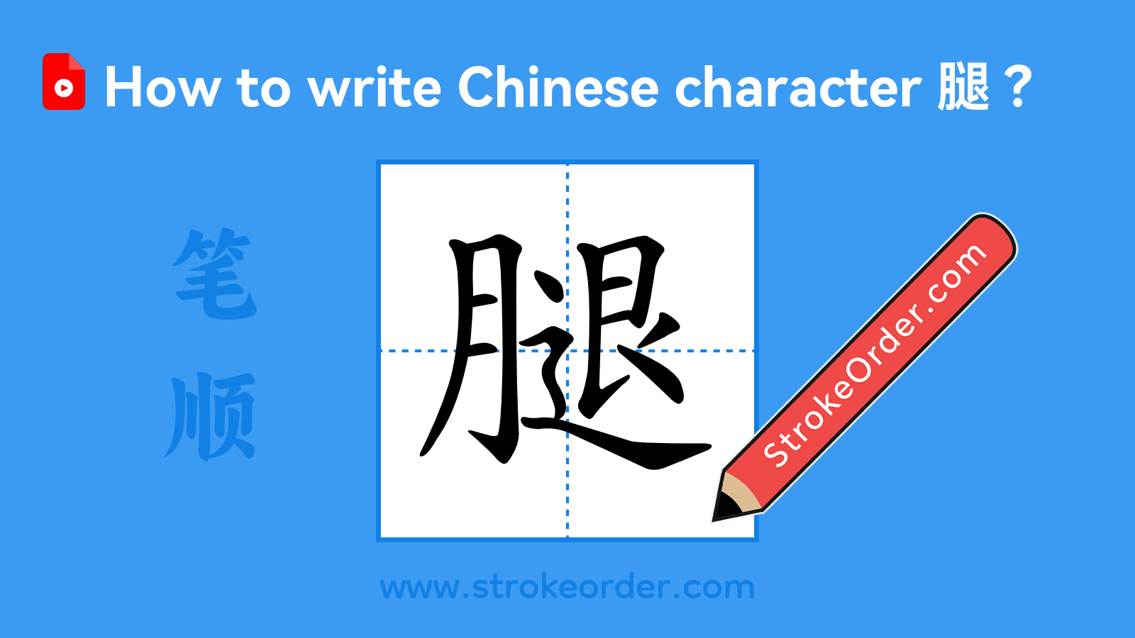 Click to play stroke order video for 腿 Stroke order video of "腿"